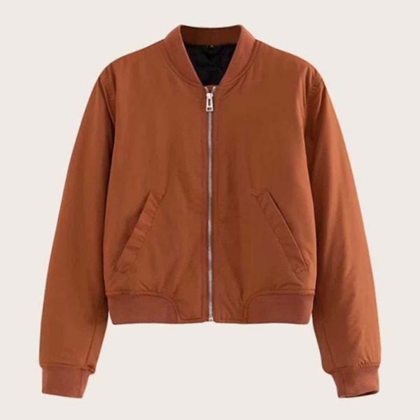 

Zip Up Solid Bomber Jacket, Camel