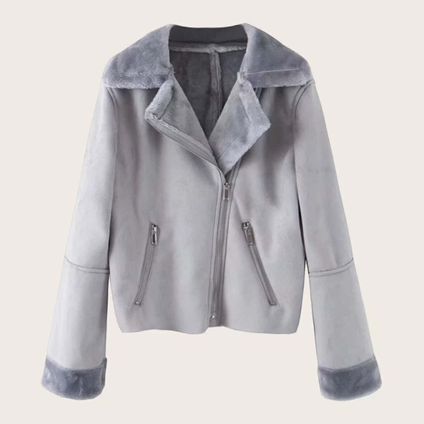 

Faux Fur Lined Suede Biker Jacket