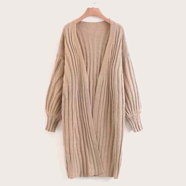 

Drop Shoulder Open Front Cardigan, Khaki