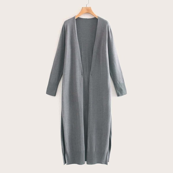 

Open Front Slit Hem Cardigan, Grey