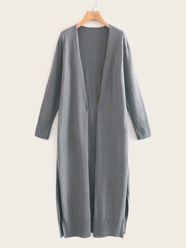 

Open Front Slit Hem Cardigan, Grey