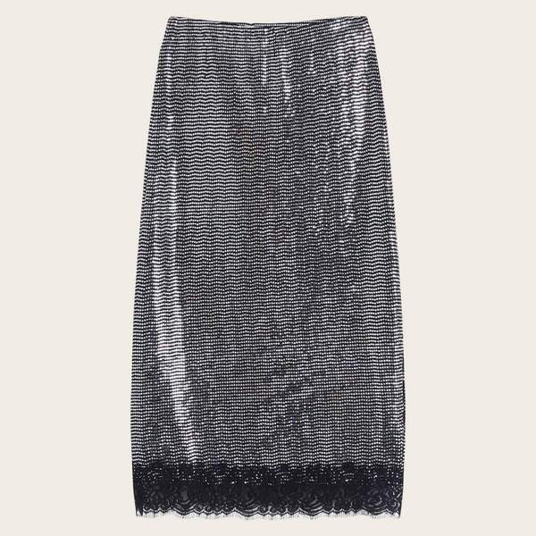 

Lace Panel Sequin Midi Skirt
