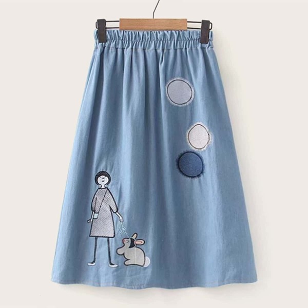 

Cartoon Embroidery Denim Skirt