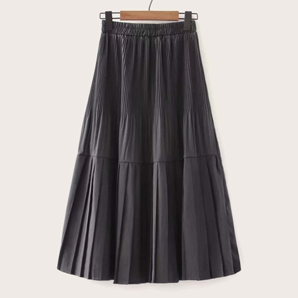 

Pleated Ruffle Hem A-line Skirt, Black