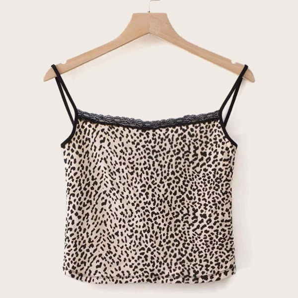 

Leopard Print Lace Panel Cami Top, Multicolor