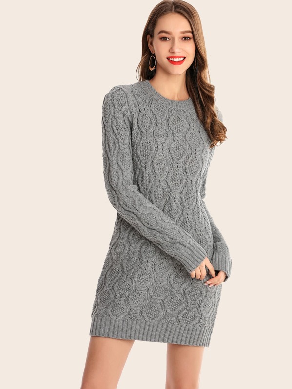 

Cable Knit Fit Sweater Dress, Grey