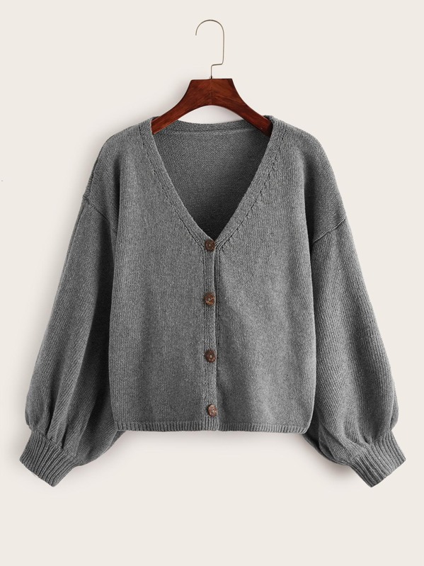 

Drop Shoulder Button Front Cardigan, Grey