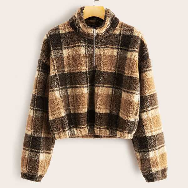 

Tartan Plaid Zip Front Teddy Sweatshirt