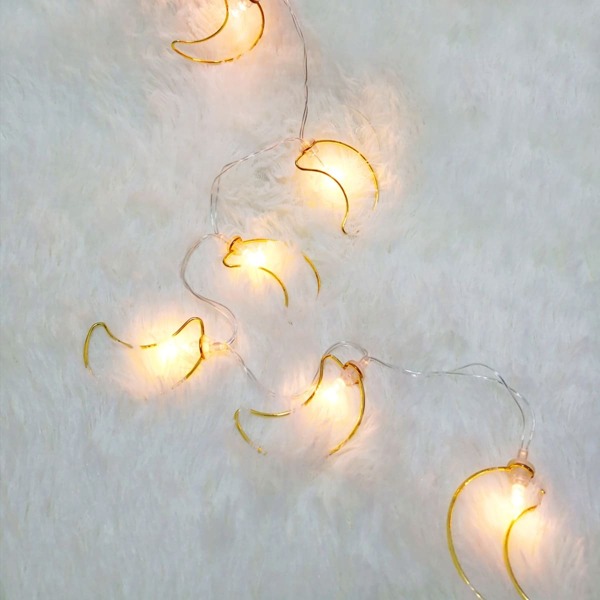 

10pcs Hollow Moon Shaped Bulbs String Light, Gold