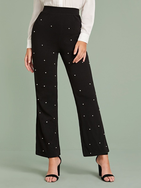 

Pearl Beaded Flare Leg Pants, Black, Luiza