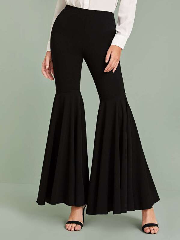 

Solid Exaggerate Flare Leg Pants, Black, Luiza