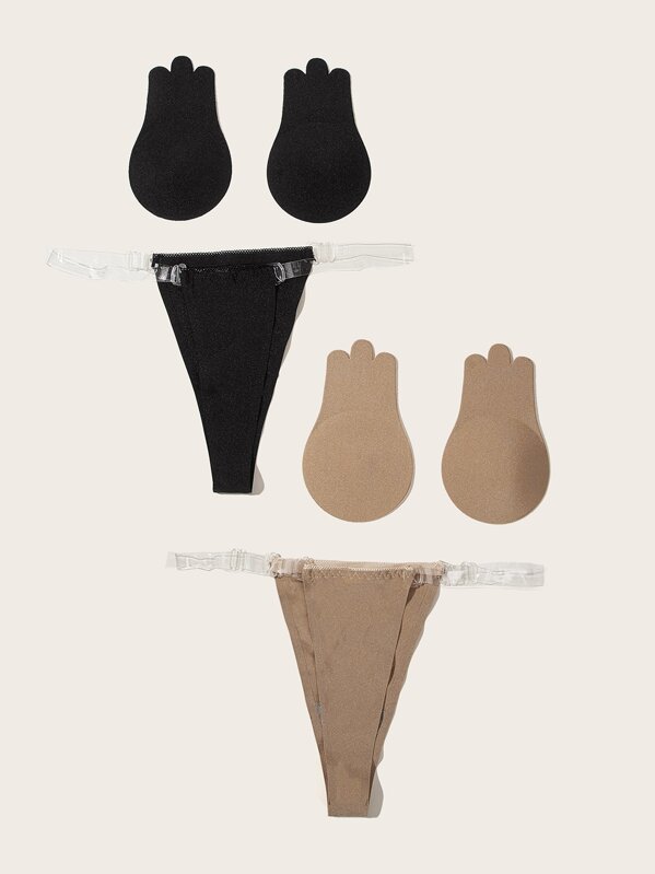 

2Pcs Self Adhesive Bra With Thong Lingerie Set, Multicolor