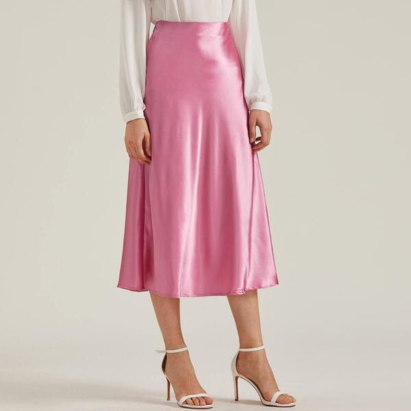 

High Waist Solid Satin Skirt