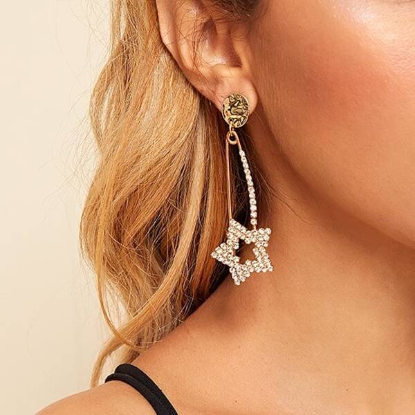 

Rhinestone Star Design Pin Drop Earrings 1pair, Gold