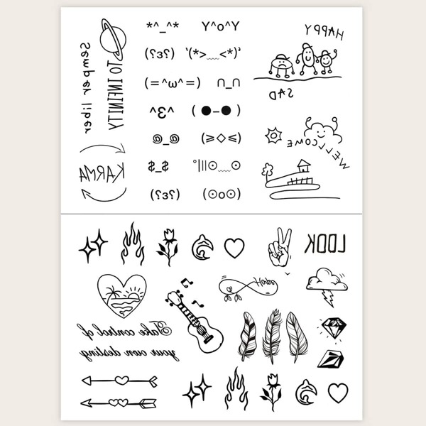 

2sheets Mix Pattern Tattoo Sticker, Black