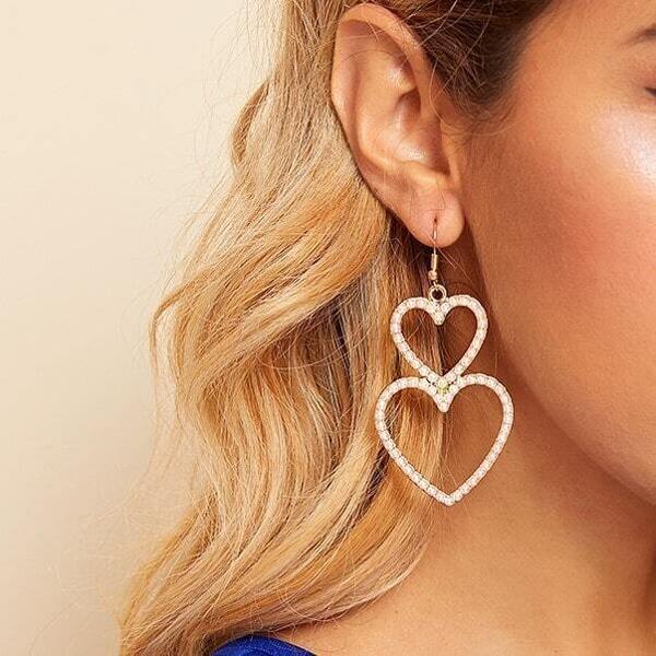 

Faux Pearl Decor Heart Drop Earrings 1pair