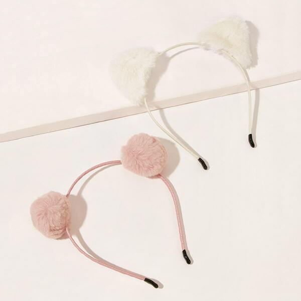

2pcs Toddler Girls Fluffy Ear Decor Headband