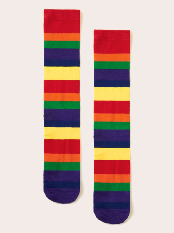 

1pair Girls Rainbow Striped Pattern Socks, Multicolor