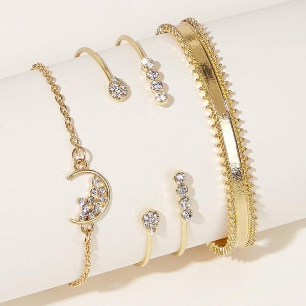 

4pcs Rhinestone Decor Bracelet Set, Gold