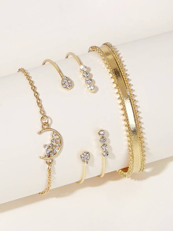 

4pcs Rhinestone Decor Bracelet Set, Gold
