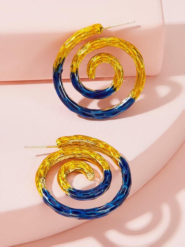 

1pair Two Tone Spiral Design Stud Earrings, Multicolor