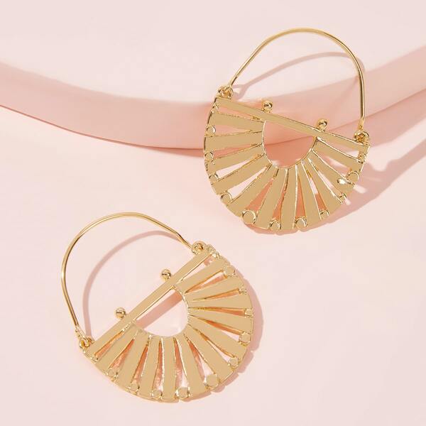 

1pair Hollow Semi-circular Earrings, Gold