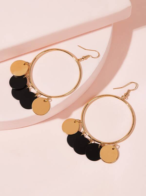 

1pair Disc Charm Hoop Earrings, Gold