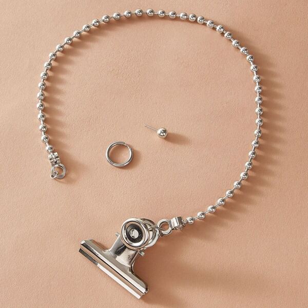 

1pair Note Pad Clip Decor Long Strip Mismatched Earrings, Silver