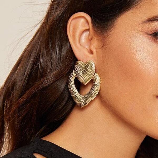 

Heart Design Stud Earrings 1pair, Gold