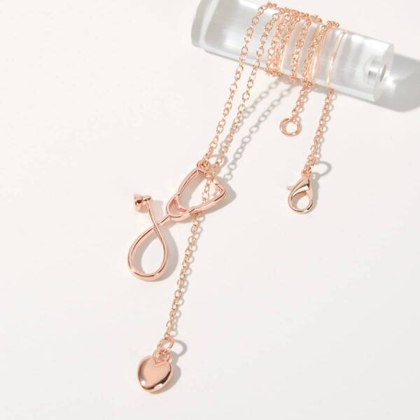 

1pc Stethoscope & Heart Charm Lariat Necklace
