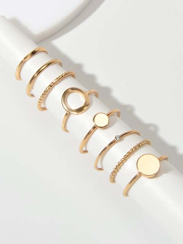 

8pcs Simple Geometric Decor Ring, Gold