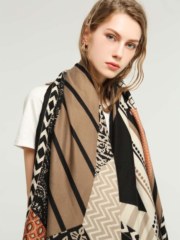 

Leopard & Chevron Pattern Scarf, Multicolor