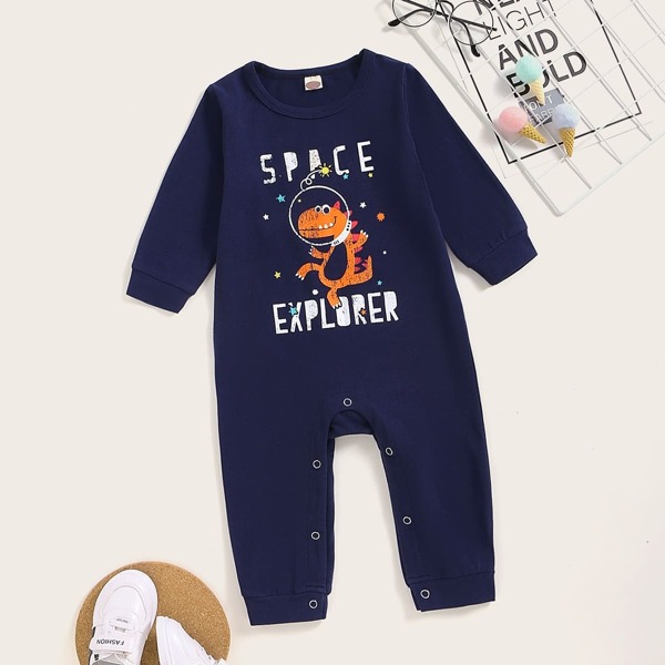 

Baby Boy Dinosaur And Letter Print Jumpsuit, Navy