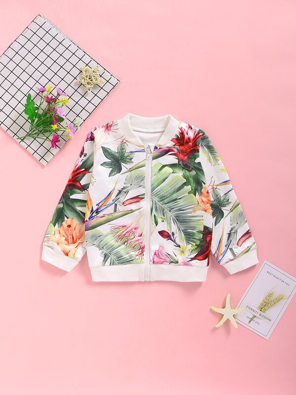 

Toddler Girls Tropical Print Bomber Jacket, Multicolor