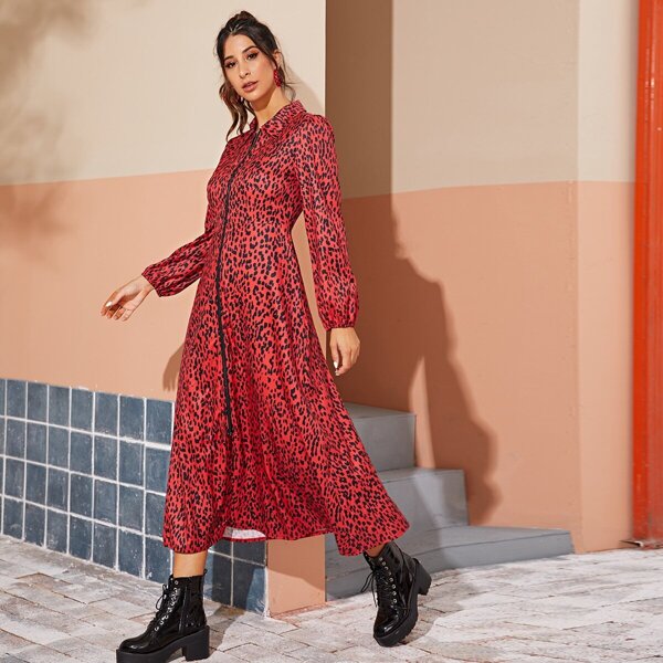 

Leopard Zipper Front Longline Dress