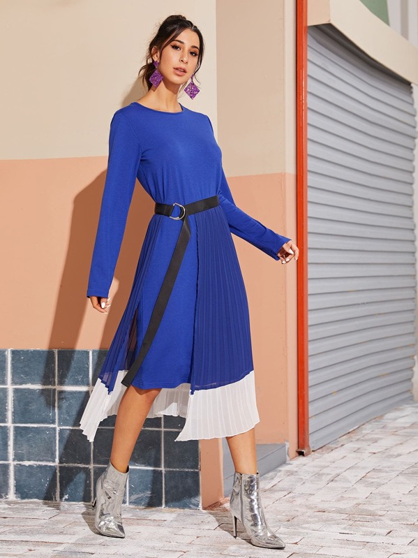 

Midi Tee Dress With Detachable Pleated Skirt, Blue, Gabe