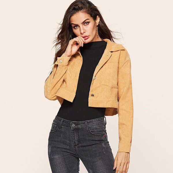 

Corduroy Single Button Crop Jacket, Yellow