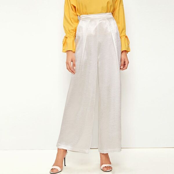 

Satin High Waist Wide Leg Pants, White