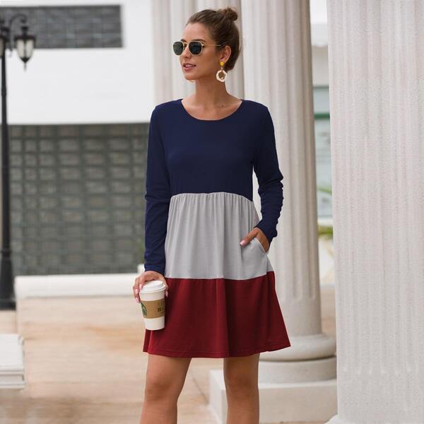

Cut And Sew Pocket Side Tee Dress, Multicolor