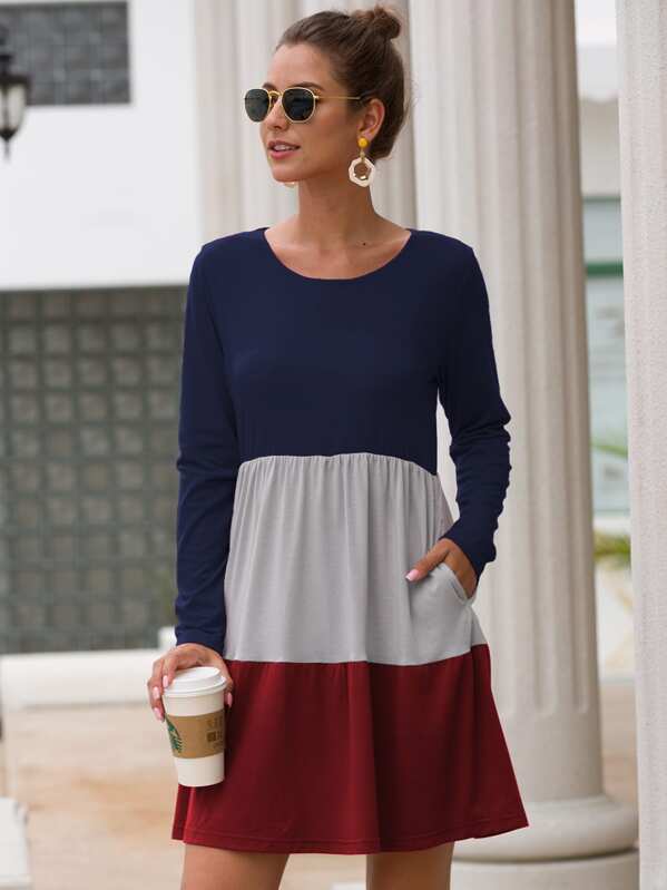 

Cut And Sew Pocket Side Tee Dress, Multicolor