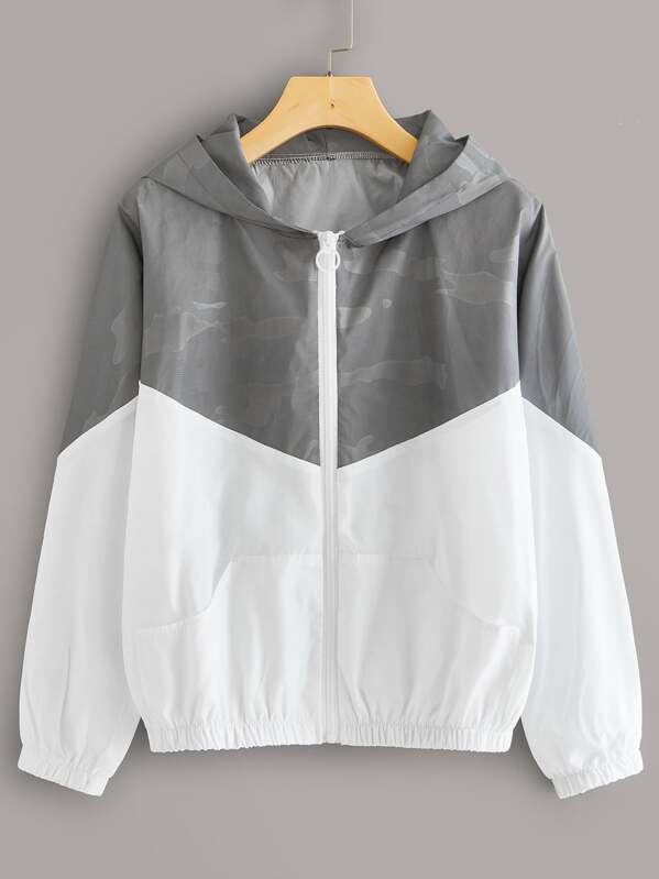 

Two Tone Zip Up Windbreaker Sports Jacket, Multicolor