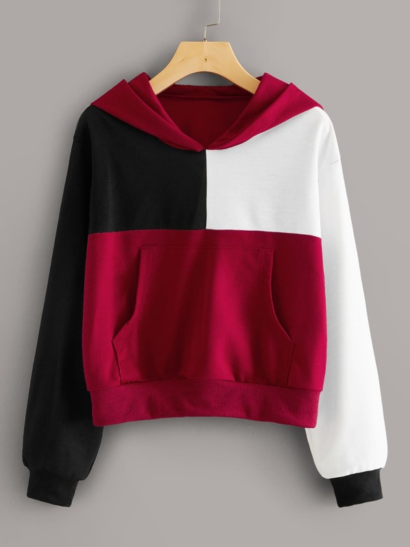 

Cut And Sew Kangaroo Pocket Hoodie, Multicolor