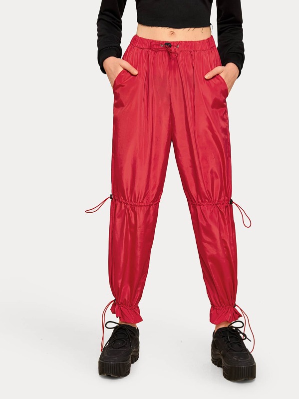 

Slant Pocket Drawstring Windbreaker Pants, Red, Nell