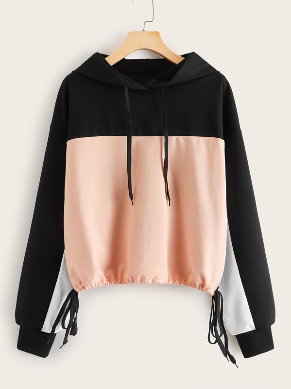 

Cut And Sew Drawstring Hooded Sweatshirt, Multicolor