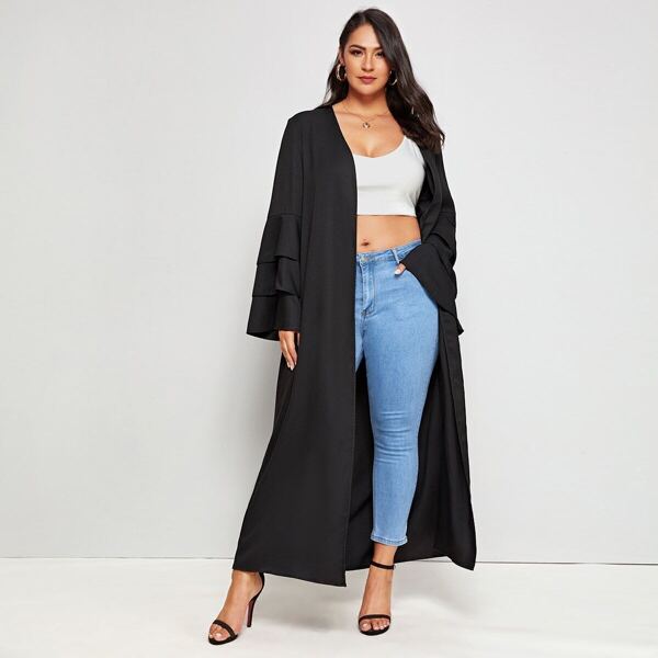 

Plus Open Front Layered Sleeve Coat, Black