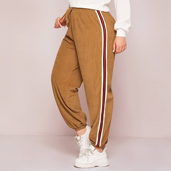 

Plus Striped Tape Side Cord Carrot Pants, Khaki