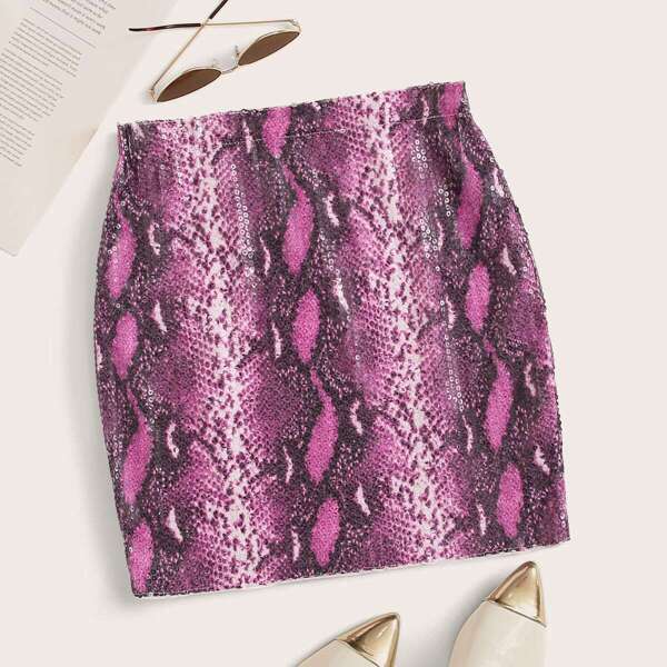 

Sequin Snakeskin Bodycon Skirt, Purple