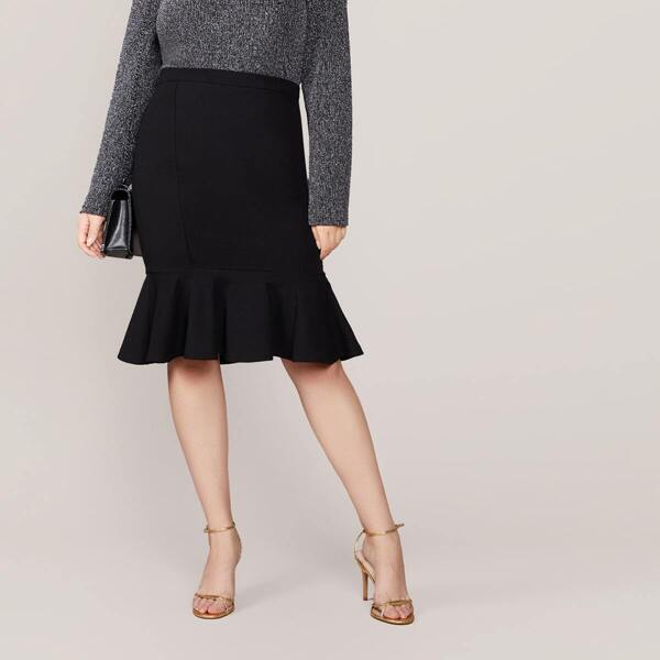 

Plus Mermaid Hem Bodycon Skirt, Black