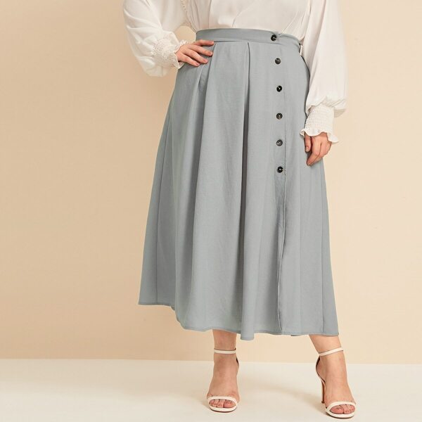 

Plus Button Up Pleated Skirt, Grey