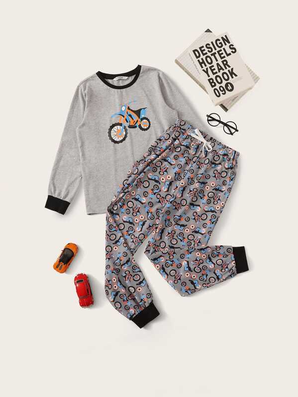 

Boys Motorcycle Print Pullover & Pants PJ Set, Multicolor